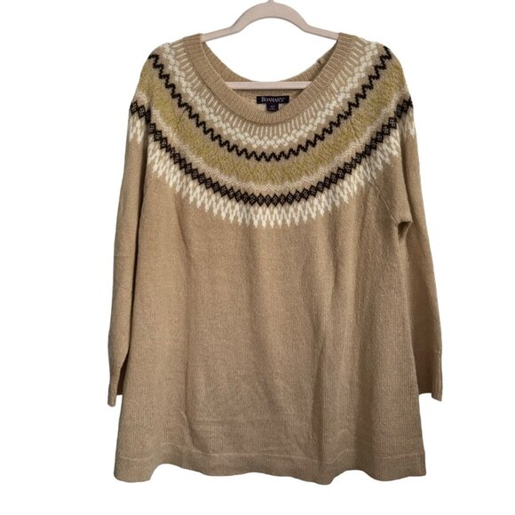 Roamans Womens Fair Isle Sweater Size 14/16WBeige with Geometric Pattern 98% Acr - Picture 7 of 13